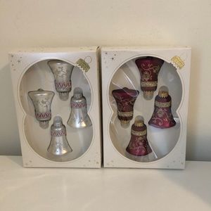 Vintage Christmas Ornaments Burgundy and White Bells